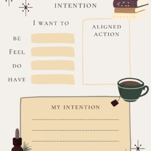 Monthly Intention Printable in peach, plum, and gray.