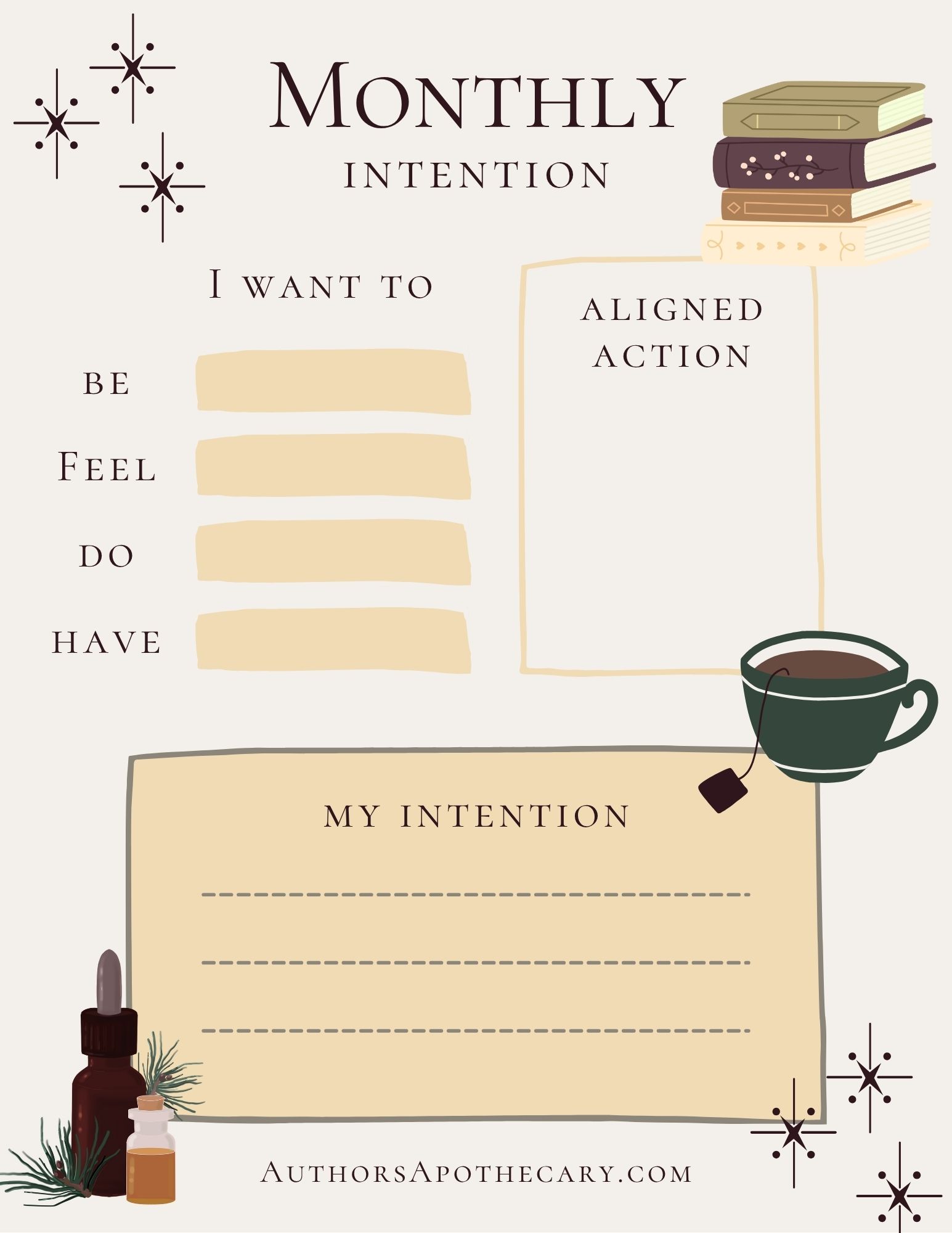 Monthly Intention Printable in peach, plum, and gray.